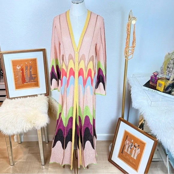 M Missoni Metallic Knit Maxi Duster Cardigan Multicolor Zig Zag IT 44 US 10 - Picture 9 of 16